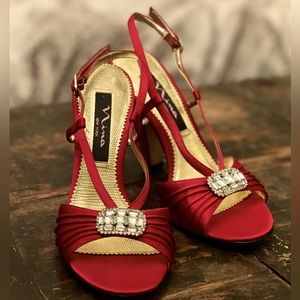 Nina Satin Pumps with Crystal Embellishments | Red | Size 5.5